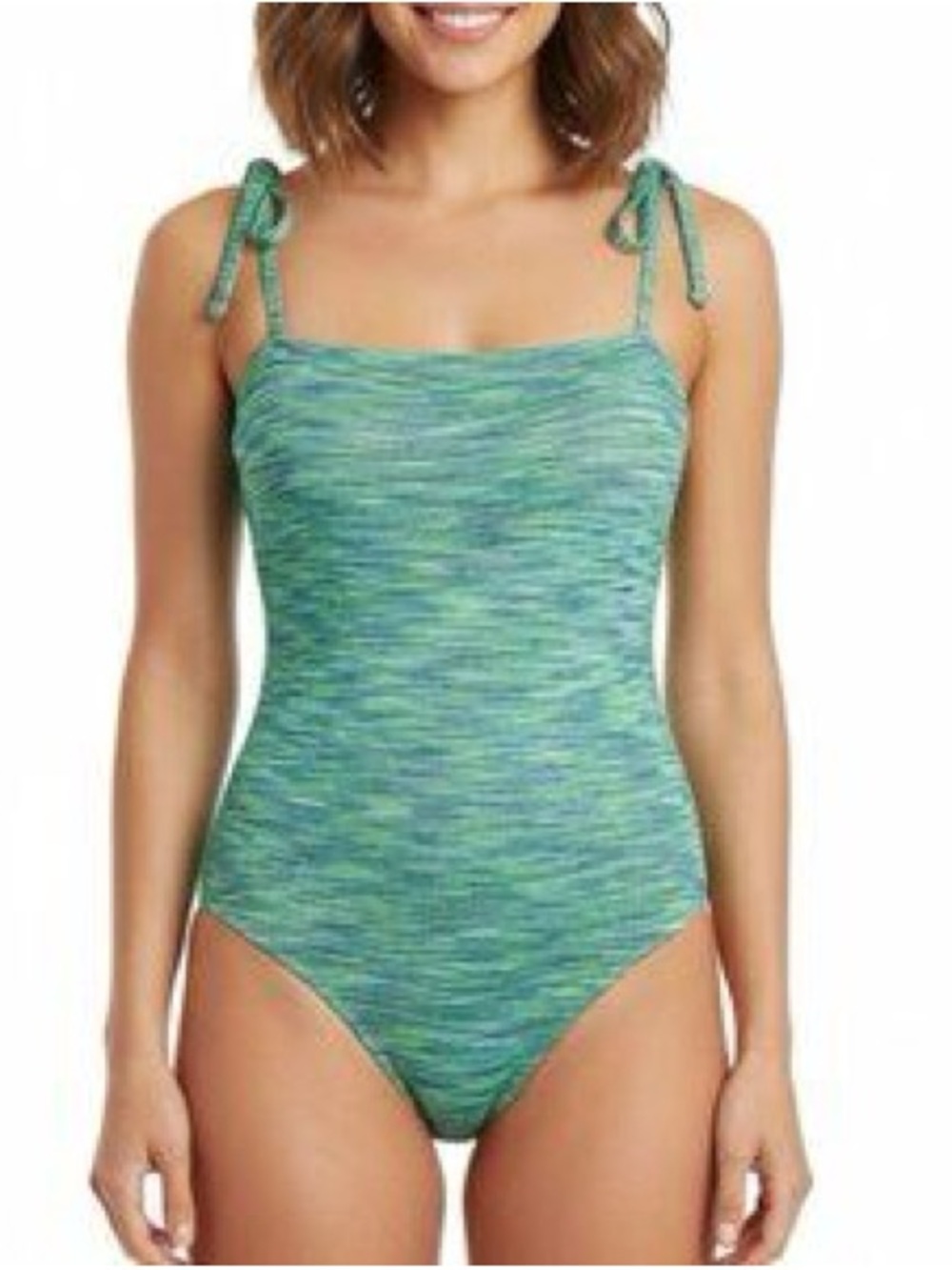 aerie Green Space-Dye One-Piece Swimsuit with Tie Straps